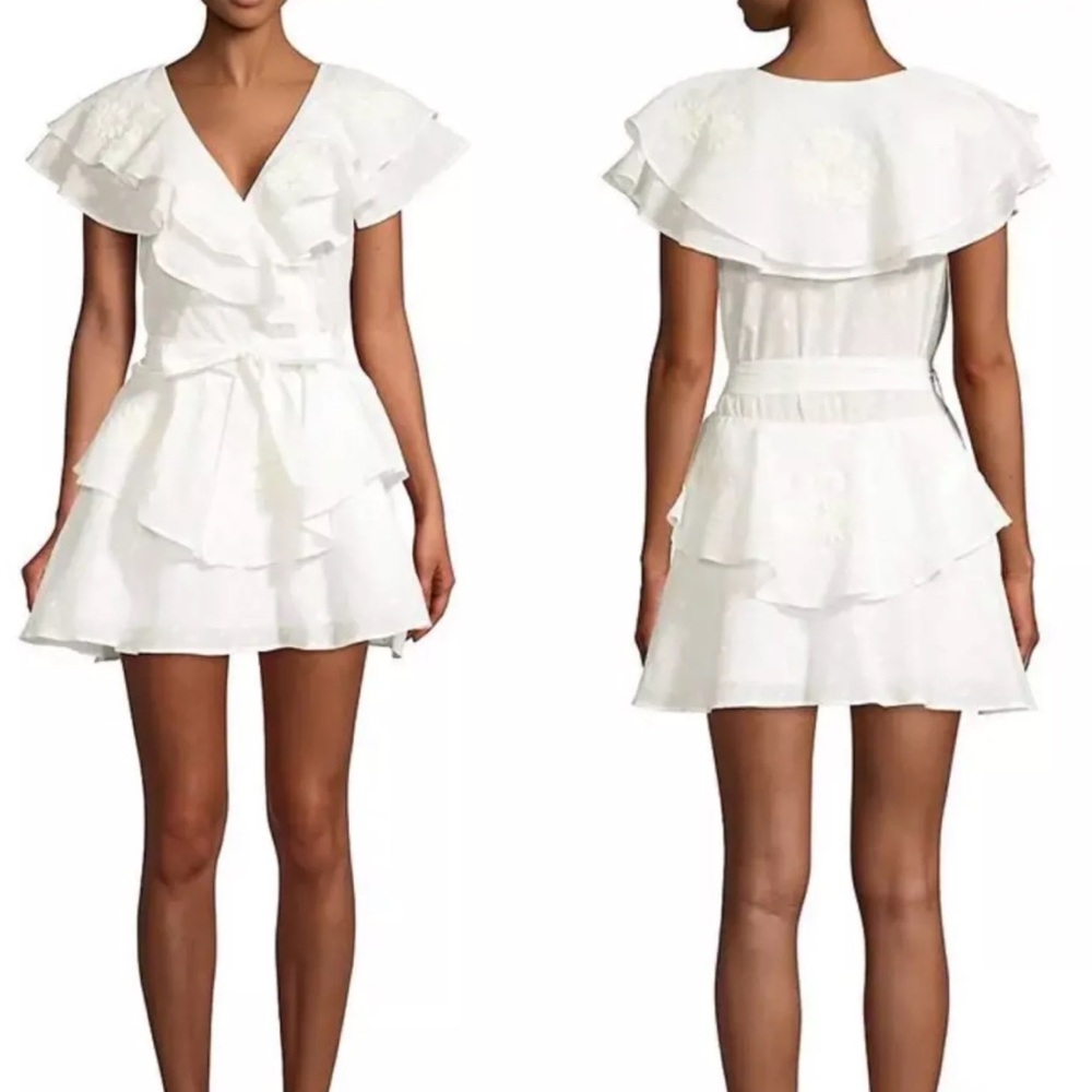 Innika Choo White Sailor Wrap‎ Cotton Embroidered Ruffle Mini Dress Size 2/M